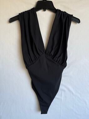 Promise (the label) plunging black sleeveless bodysuit